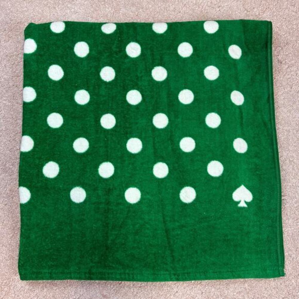 NWOT Kate Spade New York Green White Polka Dot Spade Cotton Beach Towel